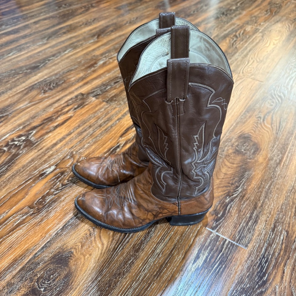 Larry Mahan Mens Brown Leather Western Cowboy Boots Made in Texas Size 8 or 9 D